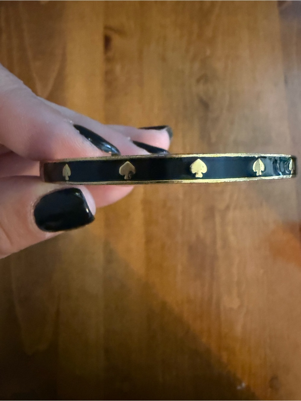 Kate Spade New York Black Enamel Gold Spade Bangle Bracelet